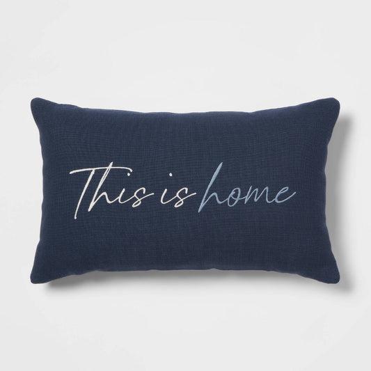 'This is Home' Embroidered Lumbar Throw Pillow Blue - Threshold