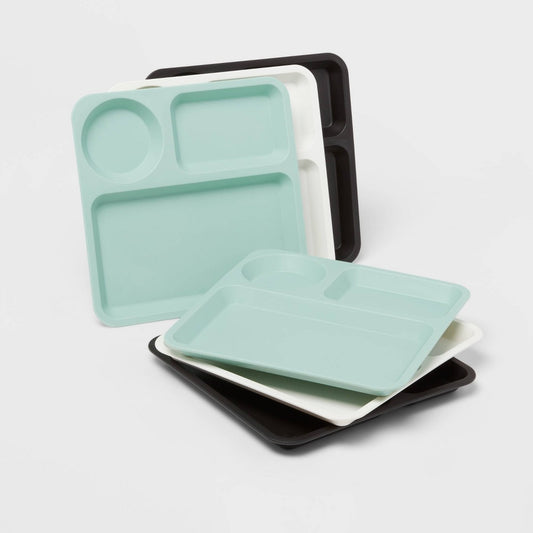 10 6pk Plastic Cool Colors Kids' Square Divided Plates - Pillowfort™