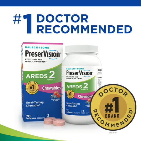 PreserVision® AREDS 2 Formula Eye Vitamin and Mineral Supplement with Lutein & Zeaxanthin  Mixed Berry Flavor  70 Chewable Tablets