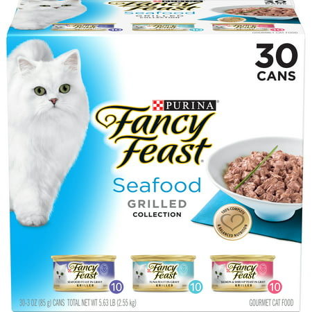 (30 Pack) Fancy Feast Gravy Wet Cat Food Variety Pack  Seafood Grilled Collection  3 oz. Cans
