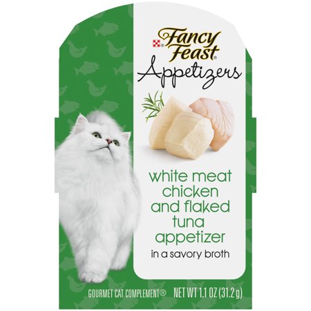 (10 Pack) Fancy Feast Gravy, Grain Free Wet Cat Food Complement, Appetizers White Meat Chicken & Flaked Tuna, 1.1 oz. Trays