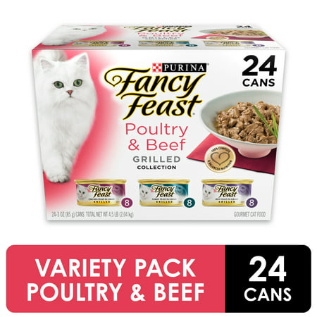 (24 Pack) Fancy Feast Gravy Wet Cat Food Variety Pack  Poultry & Beef Grilled Collection  3 oz. Cans