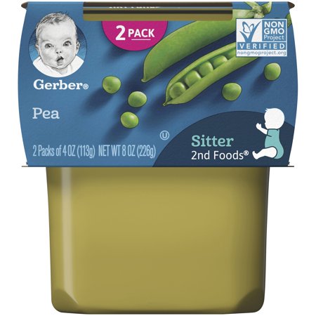 (Pack of 2) Gerber 2nd Foods Pea Baby Food, 4 oz Tubs