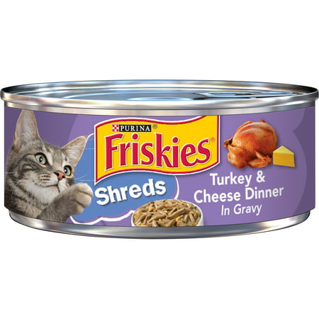 (24 Pack) Friskies Gravy Wet Cat Food  Shreds Turkey & Cheese Dinner  5.5 oz. Cans