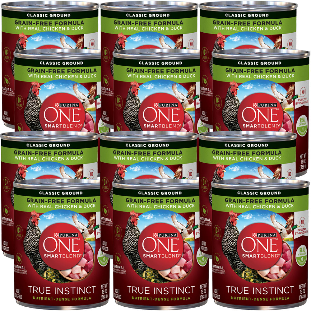 (12 Pack) Purina ONE Grain Free  Natural Pate Wet Dog Food  SmartBlend True Instinct With Real Chicken & Duck  13 oz. Cans